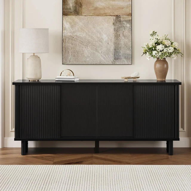Alt view image 2 of 7 - 58" TV Stand for 45/55/60/65" TV, Farmhouse TV Cabinet with Sliding Doors, TV Media Console with Storage for Living Room & Bedroom