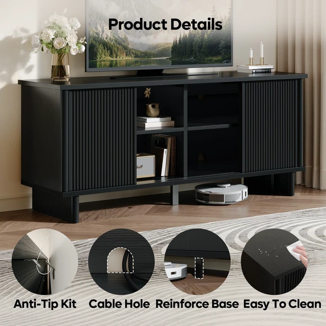 Alt view image 6 of 7 - 58" TV Stand for 45/55/60/65" TV, Farmhouse TV Cabinet with Sliding Doors, TV Media Console with Storage for Living Room & Bedroom