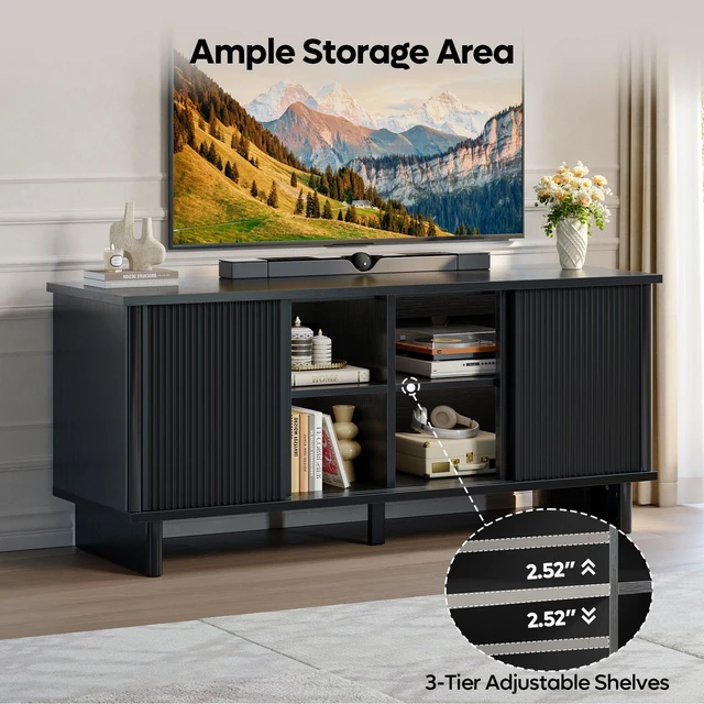 Alt view image 4 of 7 - 58" TV Stand for 45/55/60/65" TV, Farmhouse TV Cabinet with Sliding Doors, TV Media Console with Storage for Living Room & Bedroom