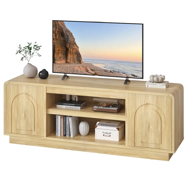 Alt view image 6 of 6 - 63" TV Stand for 55/60/65 inch TV, 70" TV Console Table with 2 Doors Cabinets & Open Storage, Fluted Low Medium Console Table