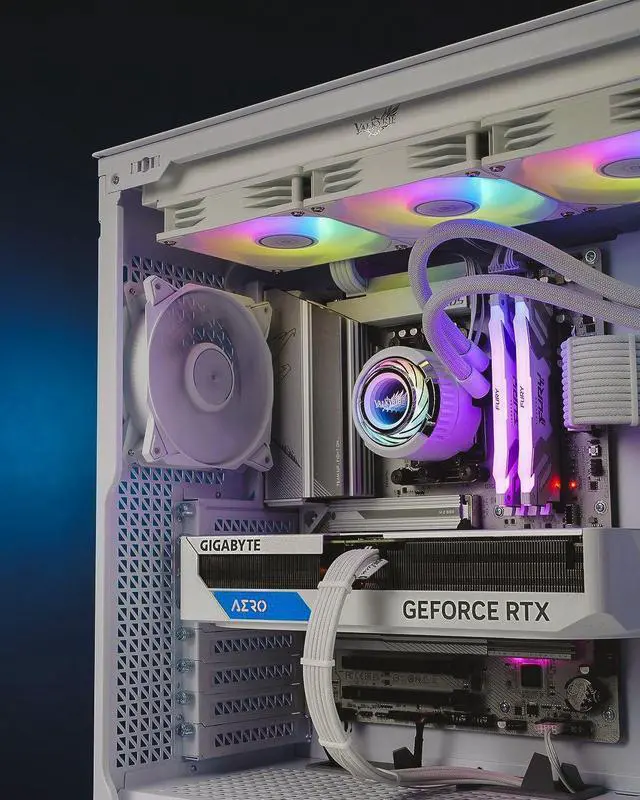 Alt view image 6 of 7 - Valkyrie V12 Reverse PC Case Fan - White  120mm - High Airflow 75CFM - Silent Operation - RGB - 3-pin Addressable LEDs -  700-1850 RPM - Daisy Chain - PWM- Computer Cooling - Reverse Airflow