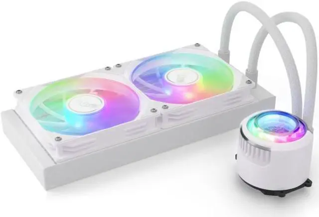 Alt view image 4 of 7 - Valkyrie Jarn 240 White - AIO CPU Liquid Cooler - ARGB LEDs - 2x Fluid Dynamic Bearing 120mm Fans - 5 Year Warranty - 240mm Radiator, Compatible with AM4/AM5, AMD Ryzen 5 5600, 5800x3d, LGA1700/1200
