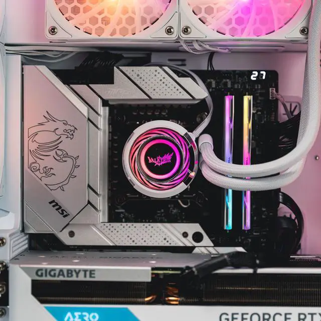 Alt view image 6 of 7 - Valkyrie Jarn 360 White - AIO CPU Liquid Cooler - ARGB LEDs - 3x Fluid Dynamic Bearing 120mm Fans - 5 Year Warranty - 360mm Radiator, Compatible with AM4/AM5, AMD Ryzen 5 5600, 5800x3d, LGA1700/1200