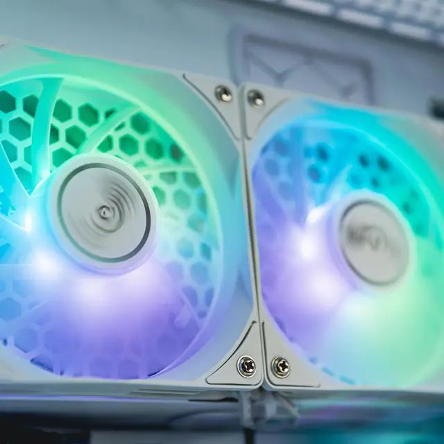 Alt view image 6 of 7 - Valkyrie Jarn 240 White - AIO CPU Liquid Cooler - ARGB LEDs - 2x Fluid Dynamic Bearing 120mm Fans - 5 Year Warranty - 240mm Radiator, Compatible with AM4/AM5, AMD Ryzen 5 5600, 5800x3d, LGA1700/1200