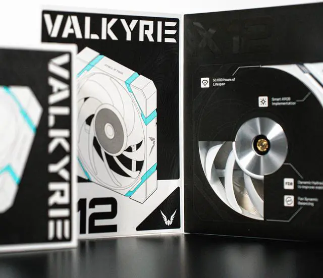 Alt view image 6 of 7 - Valkyrie X12 Reverse PC Case Fan - White - 120mm - High Performance - Low Noise, High Airflow 80CFM  Fluid Dynamic Bearings - Ultra Quiet - 2150 RPM - aRGB LED,  RGB, PWM, PC Cooling, Reverse Airflow