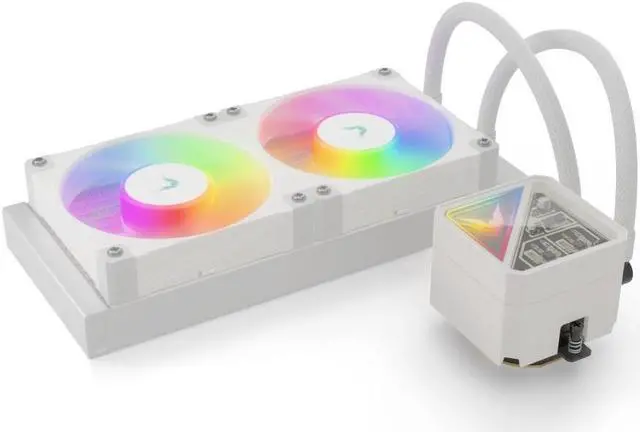 Alt view image 5 of 7 - Valkyrie V240 Lite AIO CPU Liquid Cooler - White, 240mm, RGB LEDs, FDB 120mm Fans 2150RPM, 2800RPM Pump, Fits AMD AM5/AM4, Intel LGA 1851, AMD Ryzen 9900x, 7800x3D, Intel Core Ultra 245K, 265K, 285K