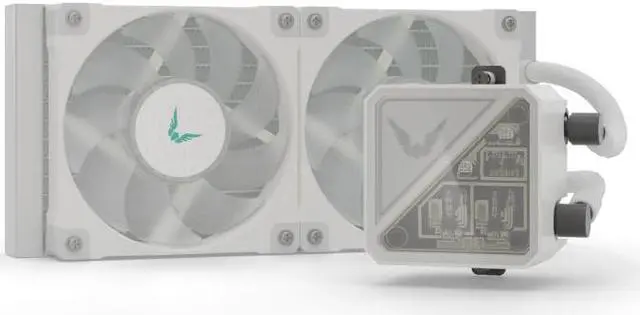 Alt view image 6 of 7 - Valkyrie V240 Lite AIO CPU Liquid Cooler - White, 240mm, RGB LEDs, FDB 120mm Fans 2150RPM, 2800RPM Pump, Fits AMD AM5/AM4, Intel LGA 1851, AMD Ryzen 9900x, 7800x3D, Intel Core Ultra 245K, 265K, 285K
