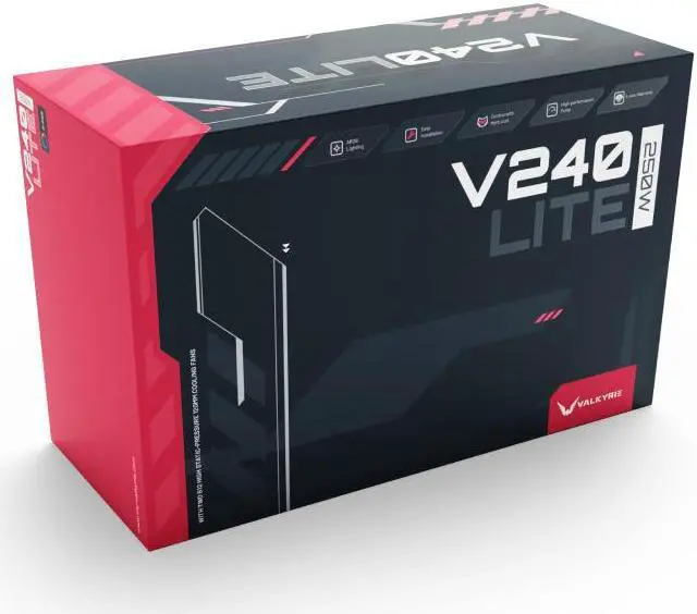 Alt view image 7 of 7 - Valkyrie V240 Lite AIO CPU Liquid Cooler - Black, 240mm, RGB LEDs, FDB 120mm Fans 2150RPM, 2800RPM Pump, Fits AMD AM5/AM4, Intel LGA 1851, AMD Ryzen 9900x, 7800x3D, Intel Core Ultra 245K, 265K, 285K