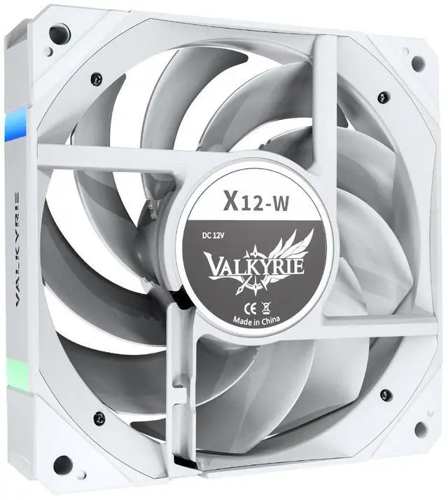 Alt view image 4 of 7 - Valkyrie X12 Reverse PC Case Fan - White - 120mm - High Performance - Low Noise, High Airflow 80CFM  Fluid Dynamic Bearings - Ultra Quiet - 2150 RPM - aRGB LED,  RGB, PWM, PC Cooling, Reverse Airflow