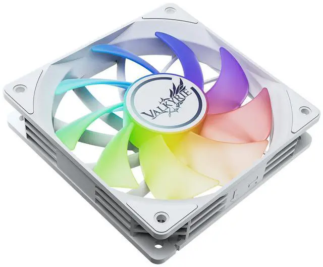 Alt view image 5 of 7 - Valkyrie V12 Reverse PC Case Fan - White  120mm - High Airflow 75CFM - Silent Operation - RGB - 3-pin Addressable LEDs -  700-1850 RPM - Daisy Chain - PWM- Computer Cooling - Reverse Airflow
