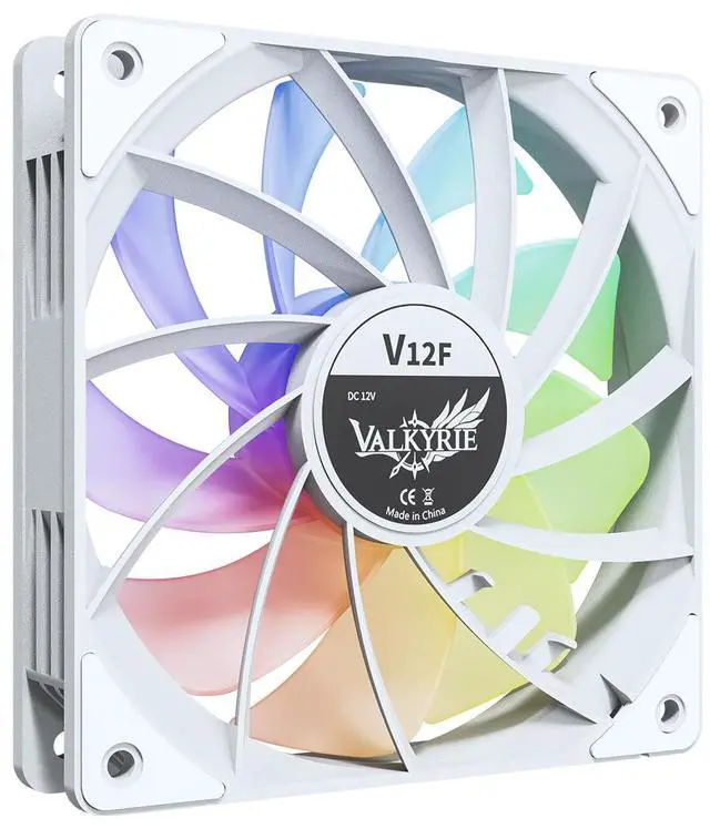 Alt view image 4 of 7 - Valkyrie V12 Reverse PC Case Fan - White  120mm - High Airflow 75CFM - Silent Operation - RGB - 3-pin Addressable LEDs -  700-1850 RPM - Daisy Chain - PWM- Computer Cooling - Reverse Airflow