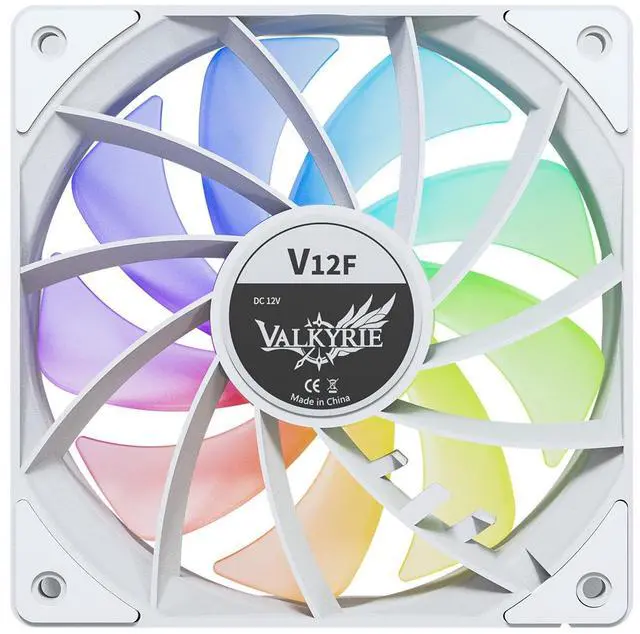 Alt view image 4 of 5 - Valkyrie V12 White - aRGB PC Case Fan 120mm - High Airflow 75CFM  Fluid Dynamic Bearings - Silent Operation - RGB - 3-pin Addressable LEDs -  700-1850 RPM - Daisy Chain - PWM - Computer Cooling