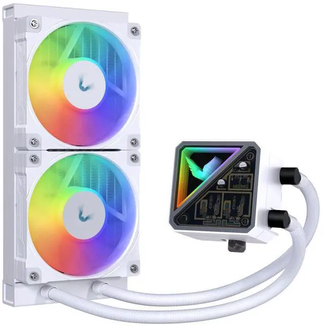 Alt view image 2 of 7 - Valkyrie V240 Lite AIO CPU Liquid Cooler - White, 240mm, RGB LEDs, FDB 120mm Fans 2150RPM, 2800RPM Pump, Fits AMD AM5/AM4, Intel LGA 1851, AMD Ryzen 9900x, 7800x3D, Intel Core Ultra 245K, 265K, 285K