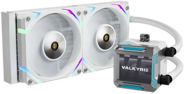 Main image of Valkyrie Syn 240 White - AIO CPU Liquid Cooler - LCD Screen Inside PC - 3x Fluid Dynamic Bearing X12 Fans, 240mm Water Cooler, Compatible w/ AMD AM4/AM5, Ryzen 7 7800x3d, Intel 14900k, LGA1700/1200