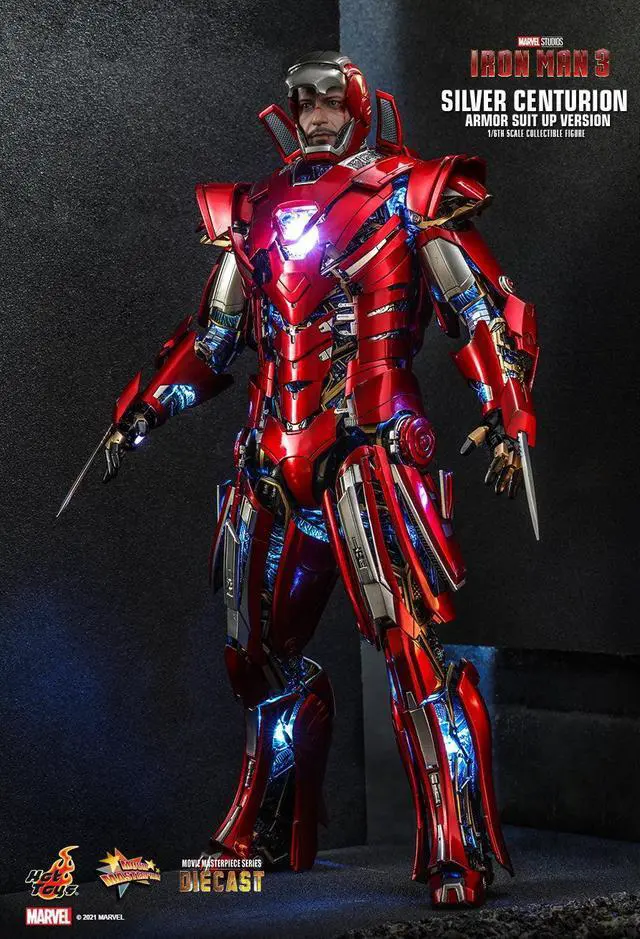 Alt view image 4 of 5 - Figure Hot Toys MMS618D43 - Marvel Comics - Iron Man 3 - Silver Centurion Armor Suit Up Version