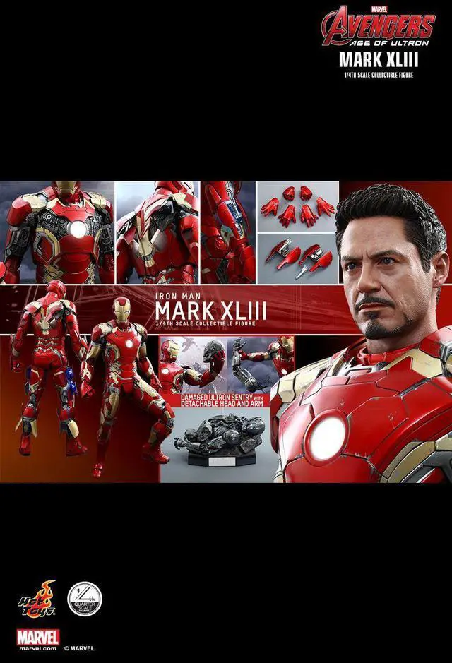Alt view image 6 of 9 - Avengers Age of Ultron 1:4 Scale Hot Toys Collectible Figure Iron Man Mark XLIII