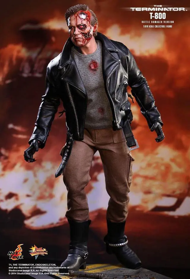 Alt view image 13 of 14 - Terminator T-800 Battle Damaged Version Hot Toys Movie 1/6 Scale Figure