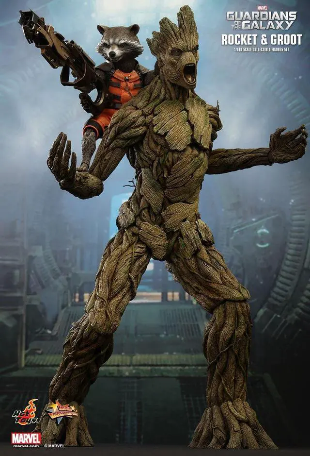 Alt view image 7 of 9 - Guardians of the Galaxy Hot Toys 1/6th Scale Action Figure Set Rocket and Groot