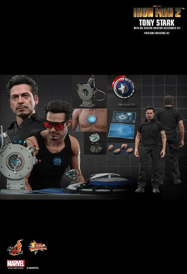 Alt view image 3 of 6 - hot toys iron man 2 movie masterpiece tony stark with arc reactor creation accessories set collectible figure