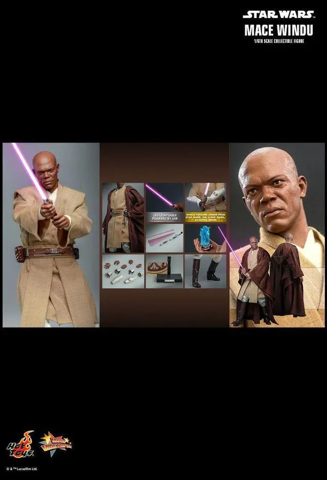 Alt view image 2 of 5 - Figure Hot Toys MMS681 - Star Wars II : Attack Of The Clones - Mace Windu