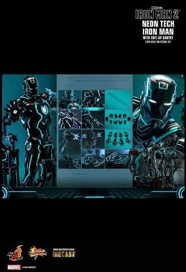 Alt view image 2 of 5 - Figure Hot Toys MMS672D50 - Marvel Comics - Iron Man 2 - Neon Tech Iron Man & Suit-Up Gantry Standard Version