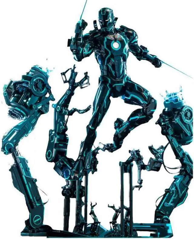 Main image of Figure Hot Toys MMS672D50 - Marvel Comics - Iron Man 2 - Neon Tech Iron Man & Suit-Up Gantry Deluxe Version