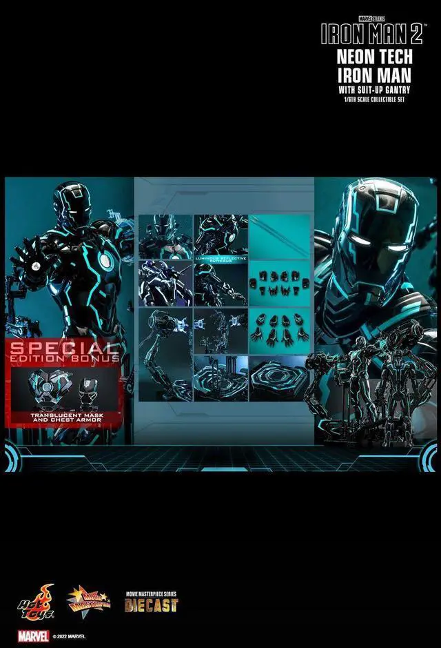 Alt view image 2 of 5 - Figure Hot Toys MMS672D50 - Marvel Comics - Iron Man 2 - Neon Tech Iron Man & Suit-Up Gantry Deluxe Version