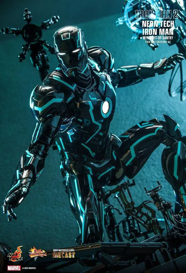 Alt view image 3 of 5 - Figure Hot Toys MMS672D50 - Marvel Comics - Iron Man 2 - Neon Tech Iron Man & Suit-Up Gantry Deluxe Version