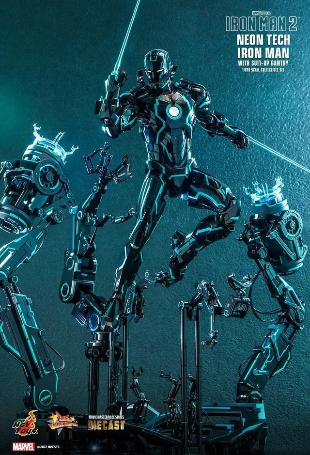 Alt view image 4 of 5 - Figure Hot Toys MMS672D50 - Marvel Comics - Iron Man 2 - Neon Tech Iron Man & Suit-Up Gantry Deluxe Version