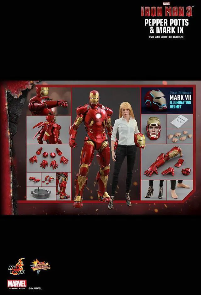 Alt view image 2 of 5 - Figure Hot Toys MMS311 - Marvel Comics - Iron Man 3 - Pepper Potts & Iron Man Mark 9 Deluxe Version