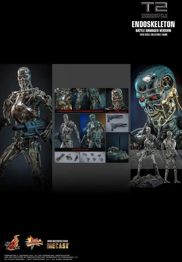 Alt view image 2 of 5 - Figure Hot Toys MMS840D77 - Terminator 2 : Judgment Day - Endoskeleton Battle Damaged Version