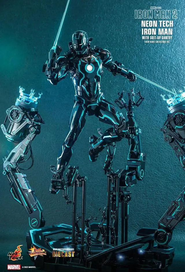 Alt view image 5 of 5 - Figure Hot Toys MMS672D50 - Marvel Comics - Iron Man 2 - Neon Tech Iron Man & Suit-Up Gantry Standard Version