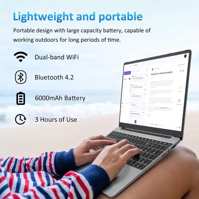 Alt view image 5 of 7 - Auusda Laptop Computer w/16GB DDR4 RAM 512GB M.2 PCIe NVMe SSD, Intel N95 2.0-3.4 GHz, 15.6" FHD LCD Work PC, Windows 11 Pro Notebooks, Backlit Keyboard, Fingerprint Unlock, Silver