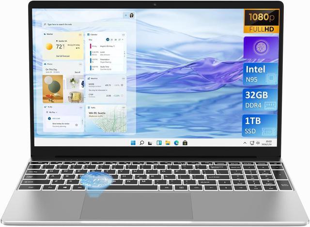 Alt view image 3 of 7 - Auusda Business Laptop, 32GB RAM 1TB SSD, Windows 11 Pro Computers, 15.6" 1920 x 1080 Screen, Intel N95 CPU, Backlight Keyboard, Fingerprint Reader, Mini HDMI, USB-A, Silver