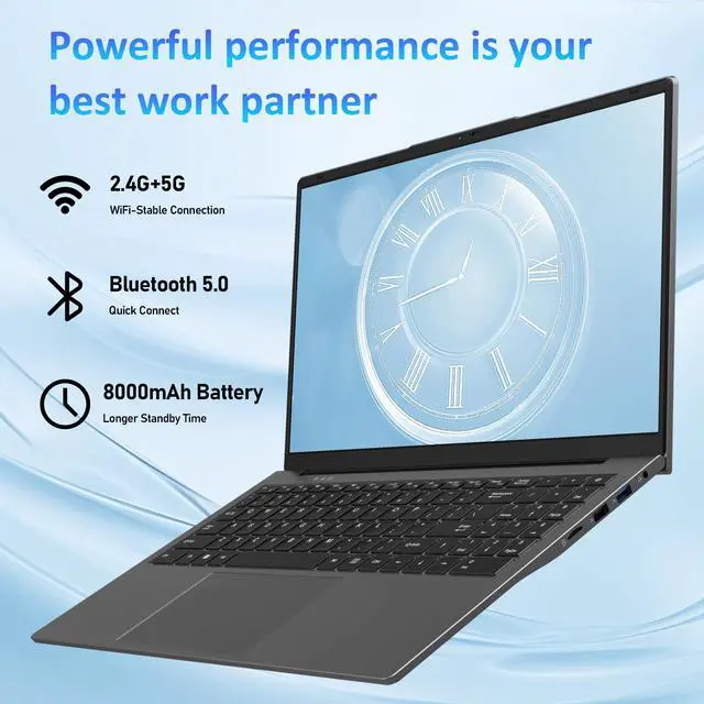 Alt view image 3 of 7 - Auusda 15.6" Business Laptop, Windows 11 Pro Home Computer, 1080P Intel N95 CPU, 32GB RAM 1TB SSD, Backlight Keyboard, Fingerprint Reader, Webcam Switchprotect, USB-C, Gray