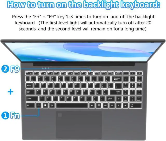 Alt view image 6 of 7 - Auusda 15.6" Business Laptop, Windows 11 Pro Home Computer, 1080P Intel N95 CPU, 32GB RAM 1TB SSD, Backlight Keyboard, Fingerprint Reader, Webcam Switchprotect, USB-C, Gray