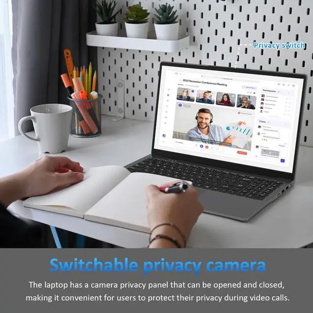 Alt view image 2 of 7 - Auusda Business Laptop, 16GB RAM 512GB SSD, Windows 11 Pro, 15.6" 1920×1080 FHD Intel N95 CPU Home Computer, Backlight, Fingerprint, Webcam Switch, 3×USB, Type-C, Gray