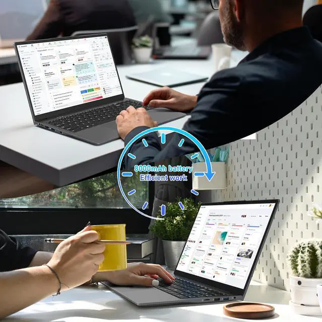 Alt view image 4 of 7 - Auusda Business Laptop, 16GB RAM 512GB SSD, Windows 11 Pro, 15.6" 1920×1080 FHD Intel N95 CPU Home Computer, Backlight, Fingerprint, Webcam Switch, 3×USB, Type-C, Gray