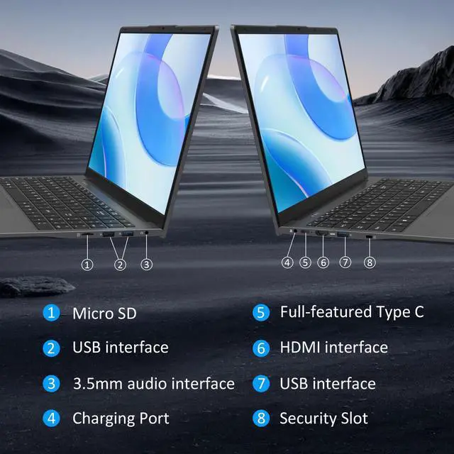Alt view image 7 of 7 - Auusda Business Laptop, 16GB RAM 512GB SSD, Windows 11 Pro, 15.6" 1920×1080 FHD Intel N95 CPU Home Computer, Backlight, Fingerprint, Webcam Switch, 3×USB, Type-C, Gray