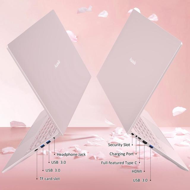 Alt view image 5 of 7 - Auusda 14.1" Windows 11 Pro Laptop, 8GB RAM 256GB SSD, Intel Celeron N5105 CPU Home Computer, 2K Display Screen, Backlight, Fingerprint, Webcam Switch, Type-C, Pink