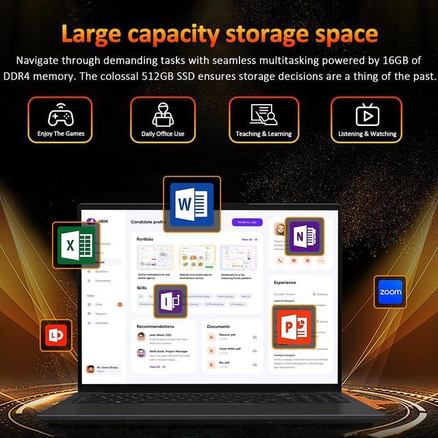 Alt view image 4 of 7 - Auusda 16" Business Laptop, Windows 11 Pro Laptop Computer, AMD Ryzen 3250U, 16GB RAM 512GB SSD, Backlight Keyboard, Fingerprint Reader, Webcam Switchprotect, USB-C, Gray