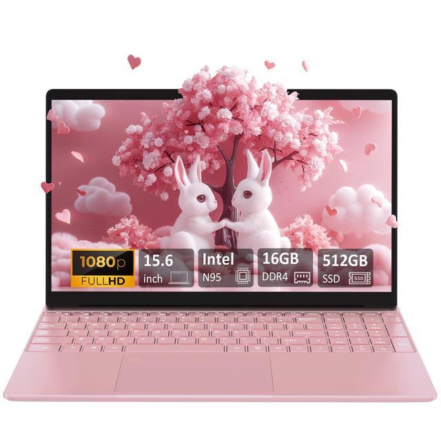 Auusda 15.6" Laptop Computer w/16GB RAM 512GB SSD, Intel N95 2.0-3.4 GHz, Windows 11 Pro Notebook, Backlit Keyboard, Fingerprint Unlock, Pink