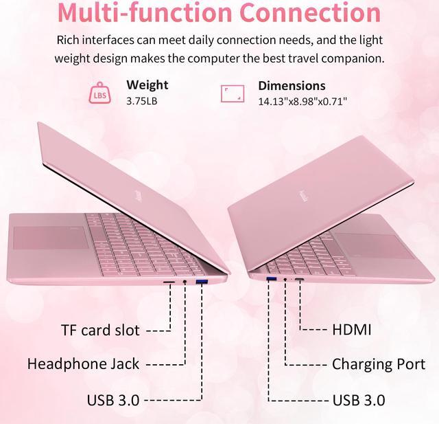 Alt view image 6 of 7 - Auusda 15.6" Laptop Computer w/16GB RAM 512GB SSD, Intel N95 2.0-3.4 GHz, Windows 11 Pro Notebook, Backlit Keyboard, Fingerprint Unlock, Pink