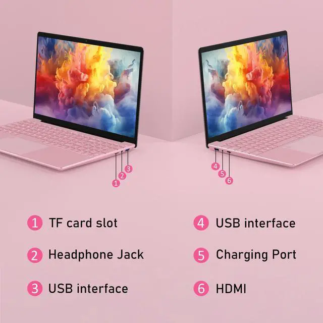 Alt view image 7 of 7 - Auusda Business Laptop, 32GB RAM 1TB SSD, Windows 11 Pro Home Computer, 15.6" 1920 x 1080 Screen, Intel N95 CPU, Backlight Keyboard, Fingerprint Reader, Pink