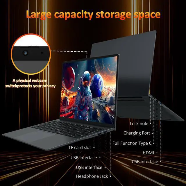 Alt view image 5 of 7 - Auusda 16" Business Laptop, Windows 11 Pro Laptop Computer, AMD Ryzen 3250U, 16GB RAM 1TB SSD, Backlight Keyboard, Fingerprint Reader, Webcam Switchprotect, USB-C, Gray