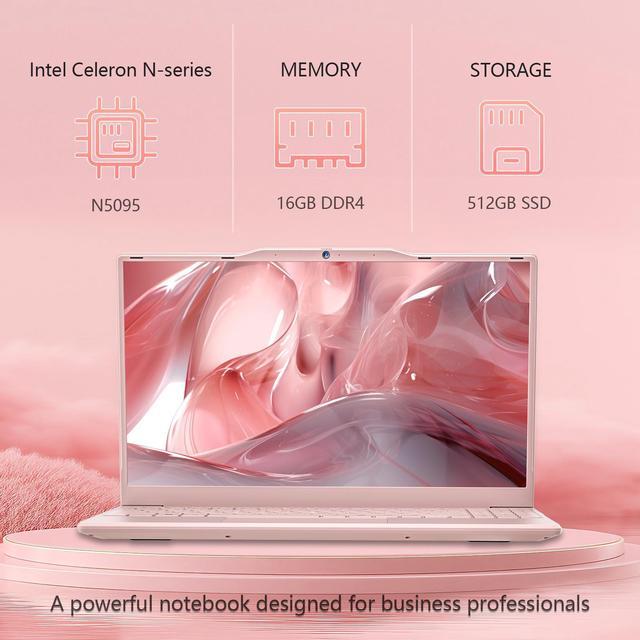 Alt view image 3 of 7 - Auusda 14.1" Windows 11 Pro Laptop, 16GB RAM 512GB SSD, Intel Celeron N5095 CPU Home Computer, Webcam Switch, Pink