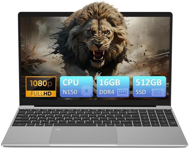 Main image of Auusda Home Laptop, 16GB RAM 512GB SSD, Windows 11 Pro Computers, 15.6" 1080p Screen, Intel N150 CPU, Backlight Keyboard, Fingerprint Reader, Silver