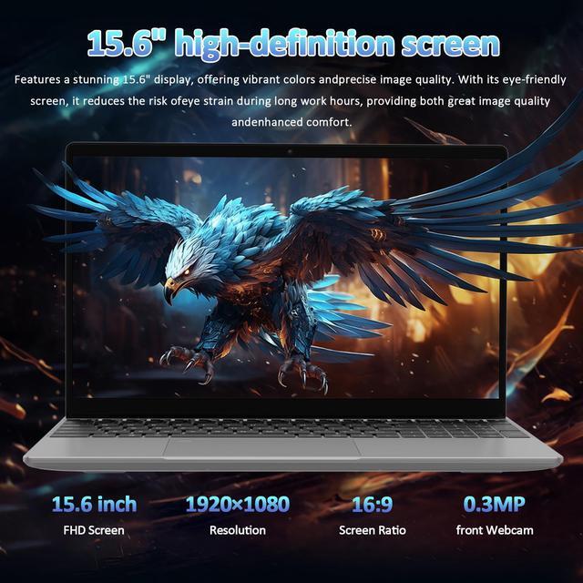 Alt view image 5 of 7 - Auusda Home Laptop, 16GB RAM 512GB SSD, Windows 11 Pro Computers, 15.6" 1080p Screen, Intel N150 CPU, Backlight Keyboard, Fingerprint Reader, Silver