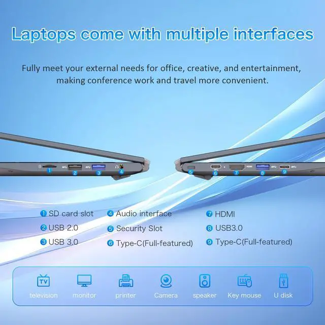 Alt view image 8 of 7 - Auusda 16" Business Laptop, Windows 11 Pro Laptop Computer, AMD Ryzen 7430U, 32GB RAM 1TB SSD, Backlight, Fingerprint, Gray