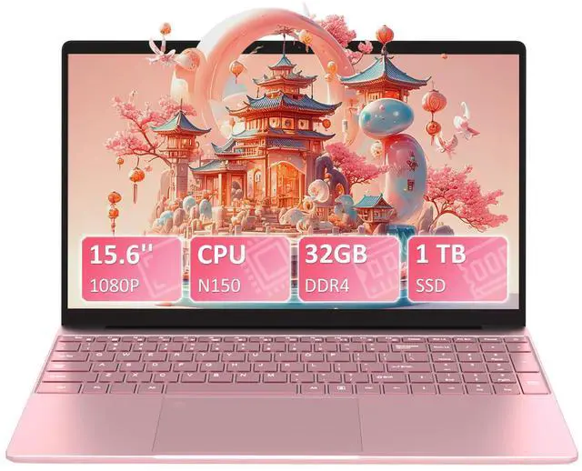 Main image of Auusda 15.6" Business Laptop, 32GB RAM 1TB SSD, Windows 11 Pro Home Computer, Intel N150, Backlight, Fingerprint, Pink